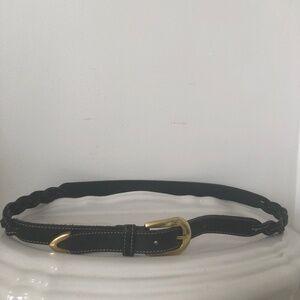 Genuine Black Leather Brass Detail Braid Belt